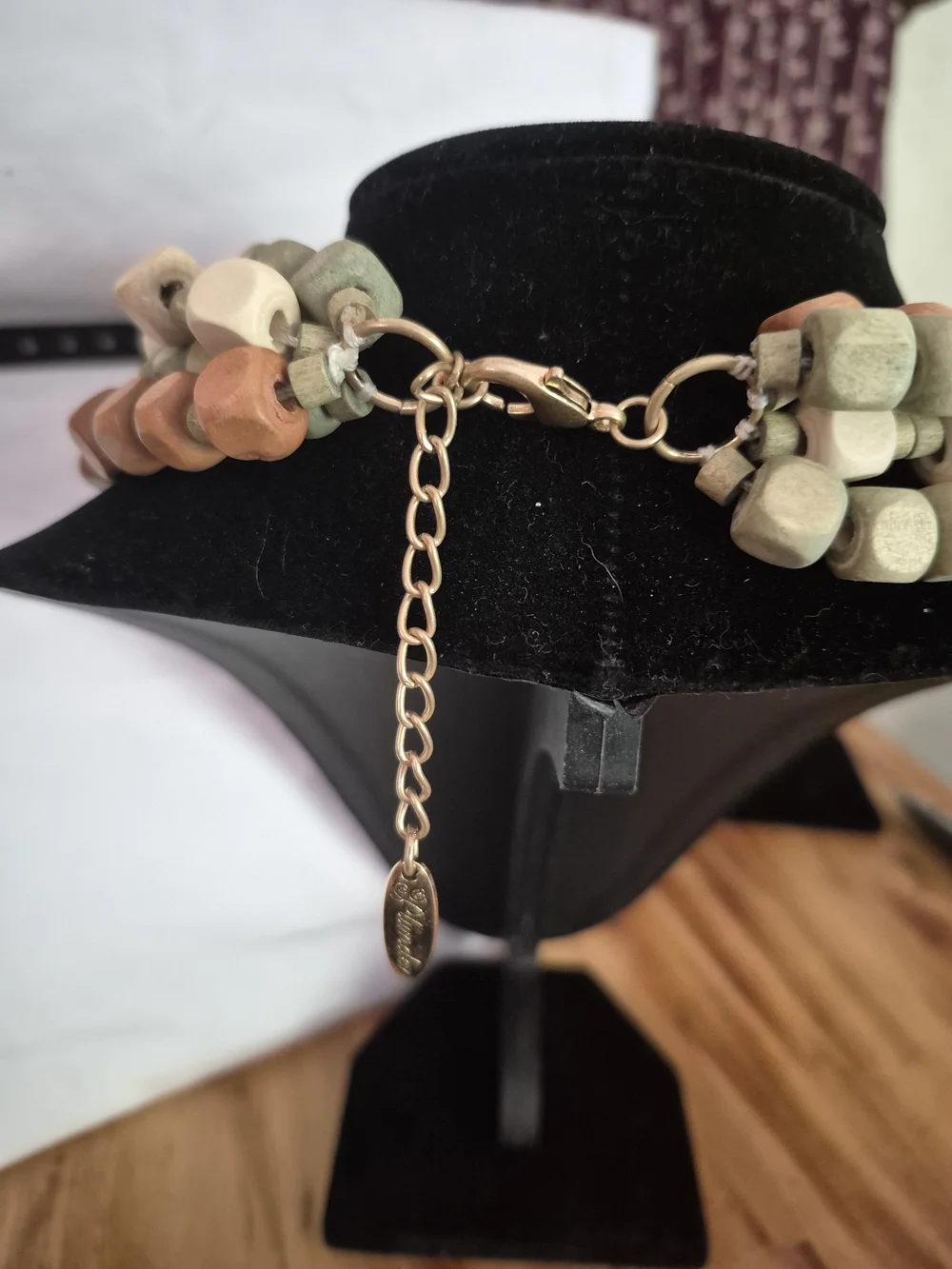 Handcrafted Multi-Strand Green, Tan & Cream Wooded Necklace